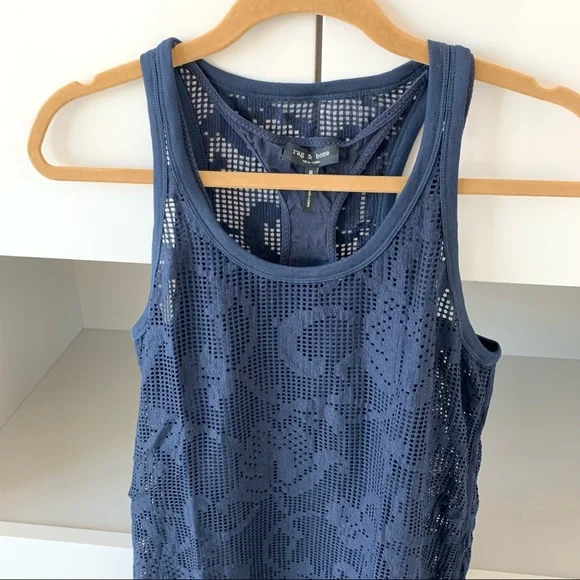 Rag & Bone Stella Dress Navy Lasercut Medium - Picture 5 of 9